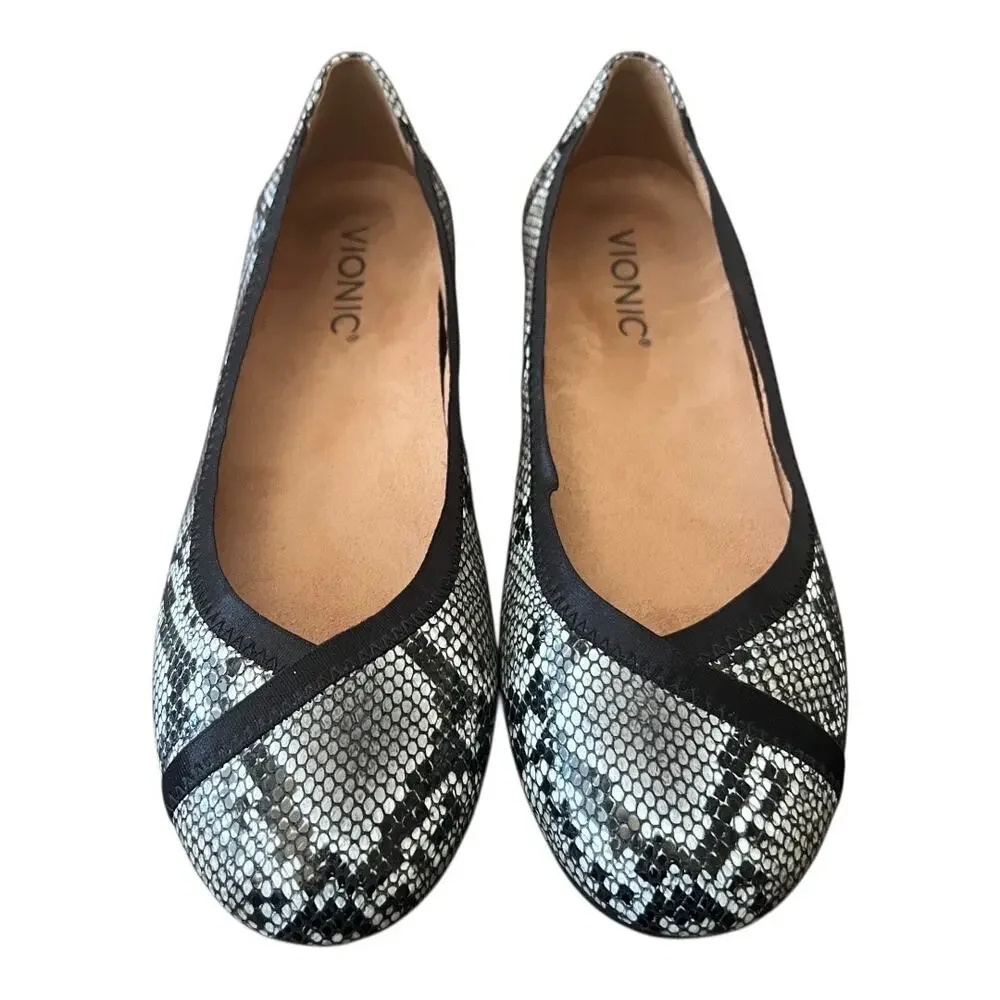 Vionic Caroll Leather Snake Print Slip On Flats Size 6.5